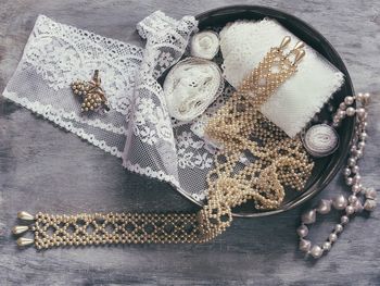 High angle view of christmas decoration on table