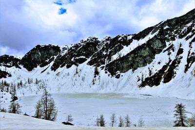 Scenic view of snowcapped mountains against sky