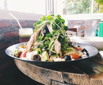Close-up of breakfast served on table