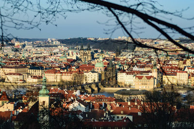 High angle shot of townscape against sky