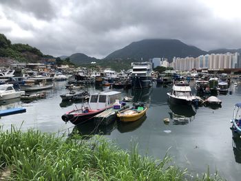High angle view of boats in lake