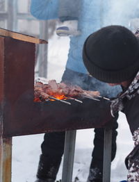 Close-up of fire on barbecue grill