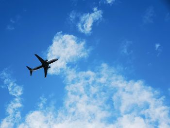 Low angle view of airplane flying in sky