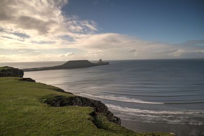 Scenic view of sea against cloudy sky