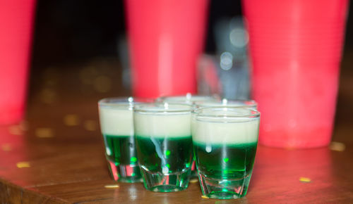 Close-up of beer glass on table