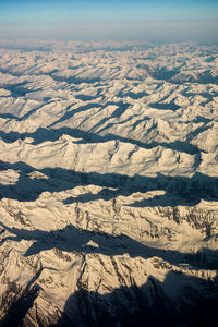 Aerial view of snowcapped mountains against sky