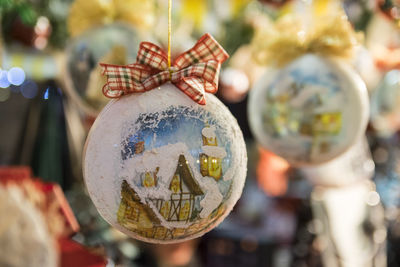 Close-up of christmas decoration hanging at store