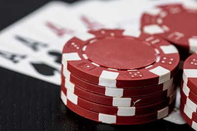 Close-up of bitcoin on table