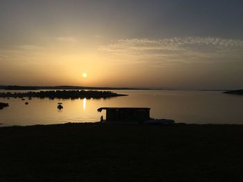 Scenic view of lake against sky during sunset