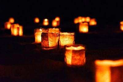 Lit tea light candles