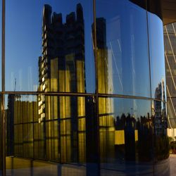 Panoramic view of modern buildings against clear sky