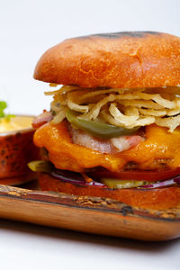 Close-up of burger in plate