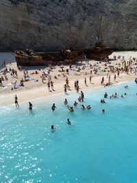 High angle view of people on beach