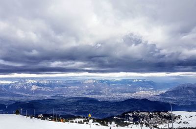 Scenic view of snowcapped mountains against sky