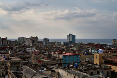 High angle view of cityscape against sky