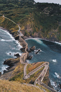 High angle view of road by sea