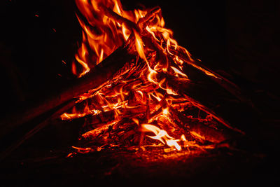 Close-up of fire in the dark