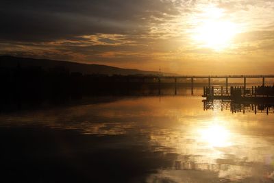 Scenic view of river against sky during sunset