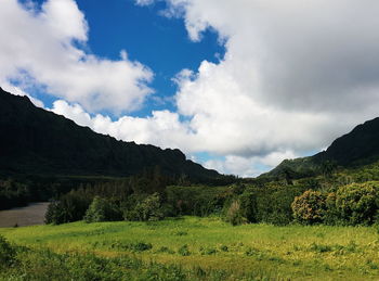 Scenic view of landscape against cloudy sky