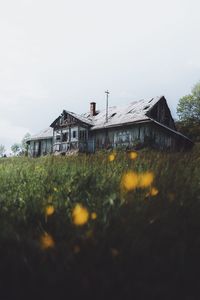 Houses on field against sky