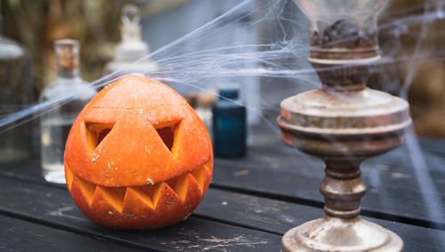 Close-up of pumpkin on table