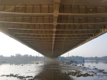 Bridge over river in city against sky