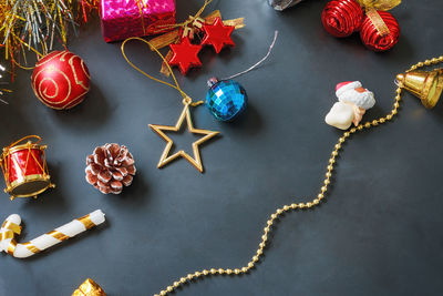 High angle view of christmas decoration on table