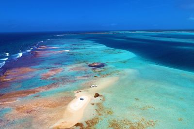 Scenic view of sea against blue sky