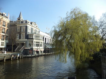 River amidst buildings against clear sky