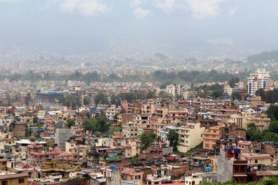 High angle view of townscape against sky