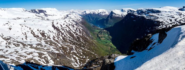 Scenic view of snowcapped mountains against sky