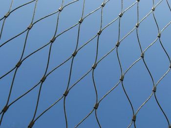 Close-up of chainlink fence against blue sky