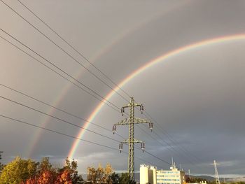 Low angle view of rainbow against sky