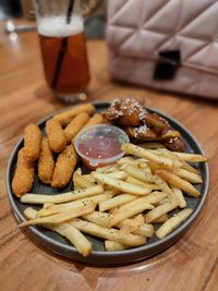 Close-up of food in plate on table