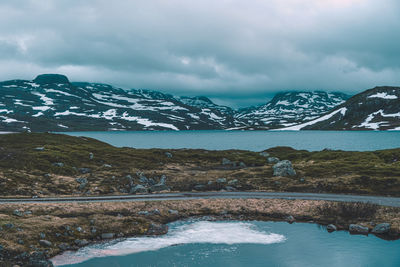 Scenic view of snowcapped mountains against sky