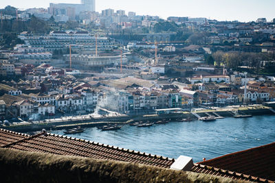 High angle view of river in town