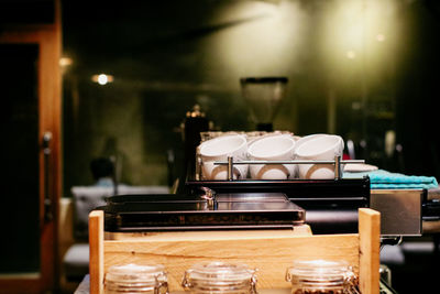 View of wine glasses on table in restaurant