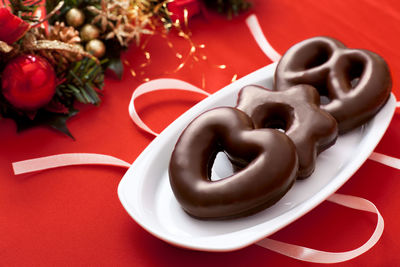 Close-up of christmas decorations on table