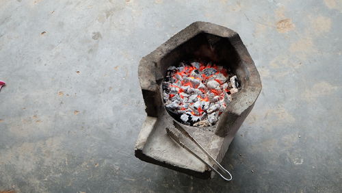 High angle view of cigarette in container