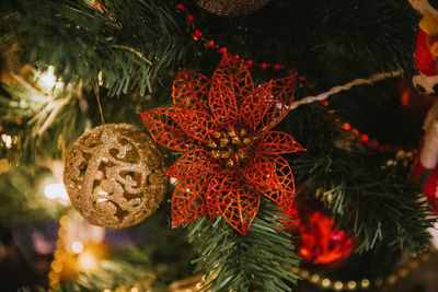 Close-up of christmas decoration hanging on tree