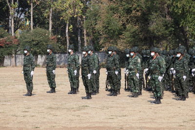 People walking on field