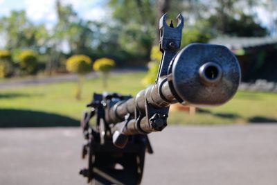 Close-up of military gun