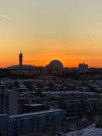 Sunset sillouette globe arena i stockholm