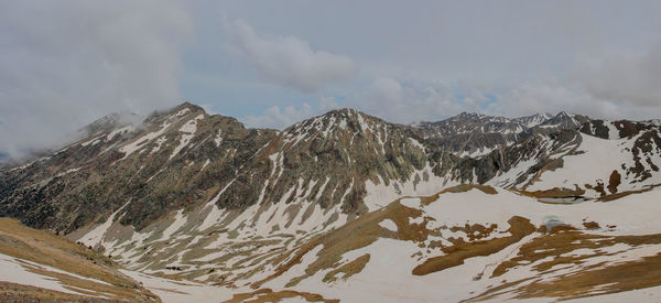 Panoramic view of snowcapped mountains against sky