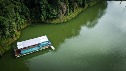 High angle view of boats in sea