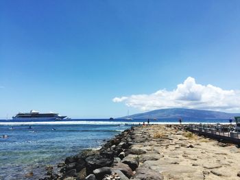 Scenic view of sea against blue sky