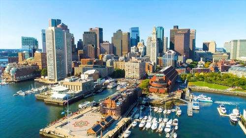 High angle view of city at waterfront.boston,usa