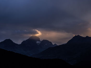 Scenic view of silhouette mountains against sky during sunset