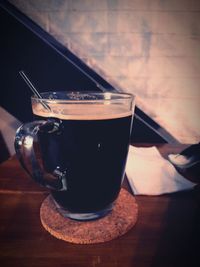 Close-up of coffee cup on table