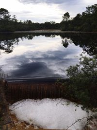 Reflection of trees in lake against sky